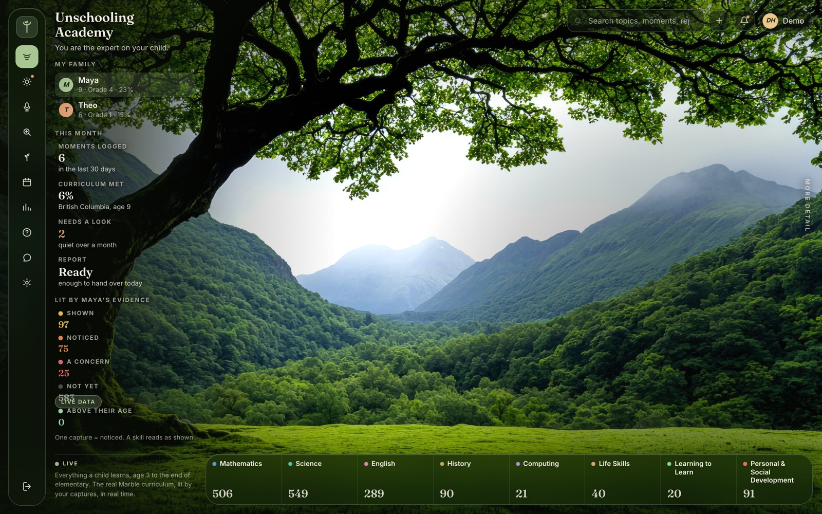 The desktop home